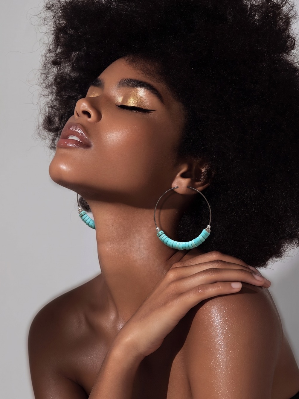 Genuine Turquoise Beaded Hoop Earrings - Women's Jewelry☑️